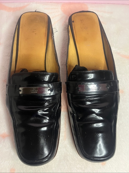 Gucci Shoes - Gucci Black Patent Leather Woman Slip-On Loafers with Metal Plaque